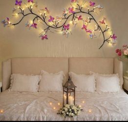 1pc LED Enchanted Butterfly Branch Faux Vine With Lights, LED Strip Light Lamp Vine For Home Fireplace Wall Table Wedding Anniversary Proposal Parties