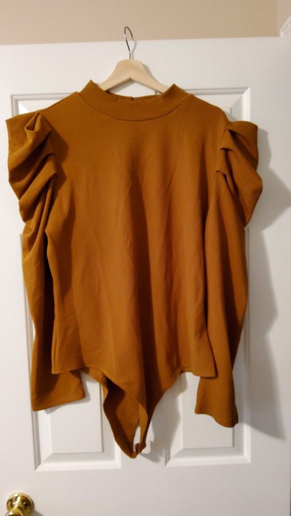 Perfectly Priscilla Mustard Top with Ruffled Sleeves Bodysuit Size 2Xl