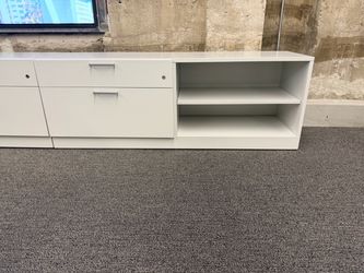 White Office Storage Cabinet with Open Shelving