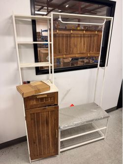 Hall Tree with Bench and Shoe Storage, Farmhouse Entryway Bench with Coat Rack, Shoe Cabinet with Flip Drawers
