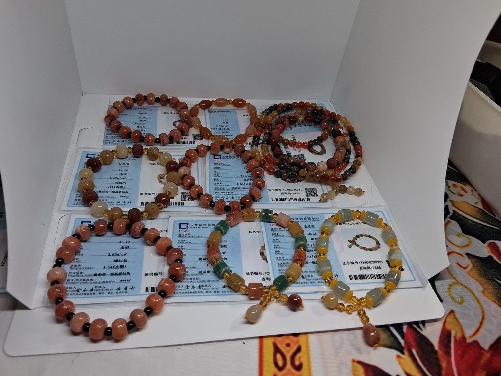 Lot 9pcs Bracelet And 1 Long Necklace Prayrr Goolick Silk Jade Multi Colors