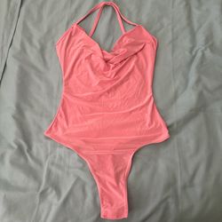 Pink Cowl Neck Bodysuit