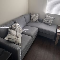 Gray Sectional Sofa with Throw Pillows (LIKE NEW)