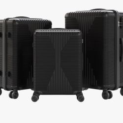 Karl home Luggage Sets 3 Piece, PP Hard Case Suitcase Set with Built-in Lock Spinner Wheels, Lightwe Black 