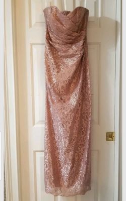 David's Bridal Strapless Full-Length Gown Size 4, Dusty Rose with Gold accents