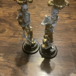 Paid Of  Halloween Gold Skeleton Candlestick Holder Set