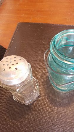 Vintage parmesan Shaker in blue glass jar