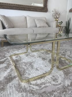 Vintage MCM Milo Baughman Style Brass Coffee And Side Table