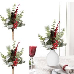 RoseCraft 2PCS Christmas Decorations, 16.5Inch Artificial Red Berry Flowers Stem Table Decorations Twig Branches Ornaments, for Winter Xmas Holiday Pa