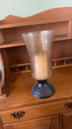 Glass Hurricane Candleholder with Pillar Candle – $20 OBO