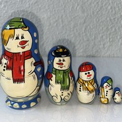 Snowman Russian Christmas Nesting Doll 5 Pcs 4” 