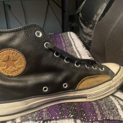 Used Custom Leather Black And Brown Converse (Size 12)
