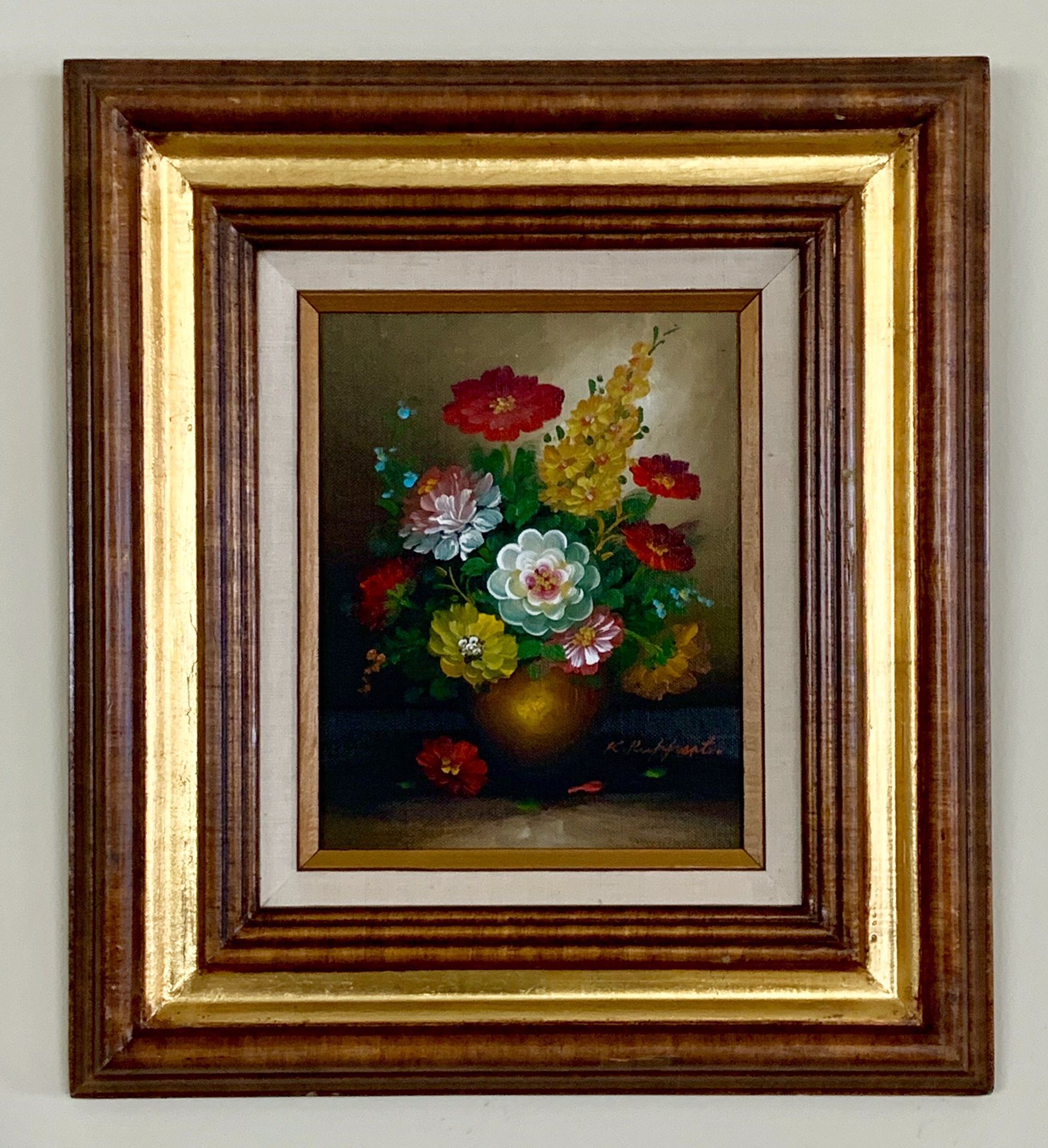 Antique K Ruppert famous artist acrylic oil floral daisy flower signed wood framed Vintage
