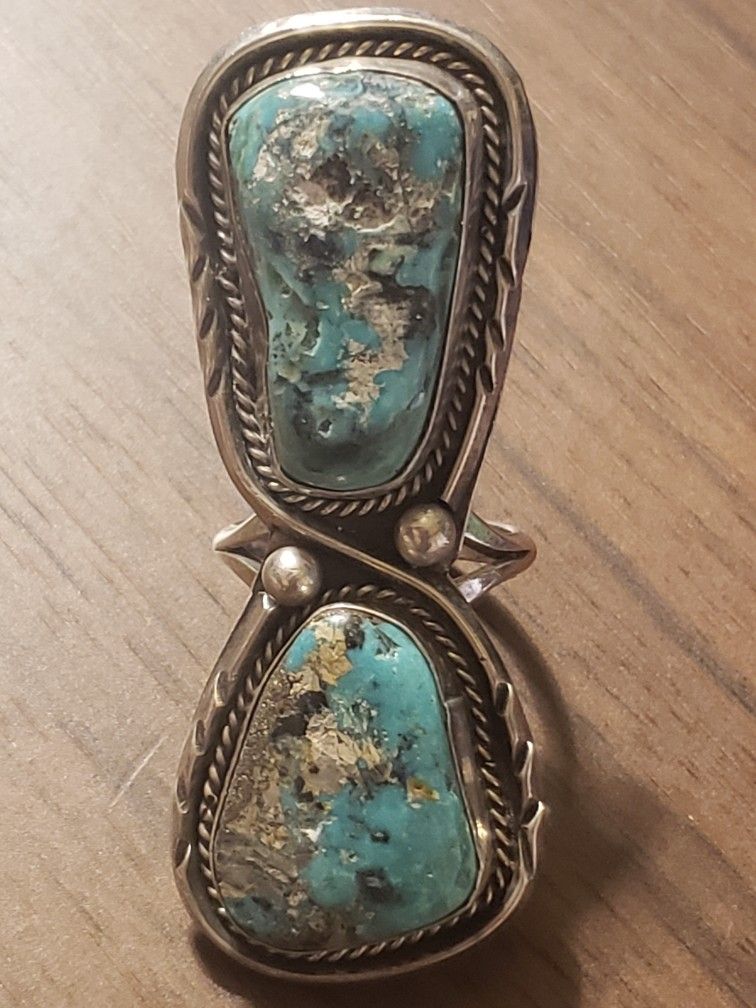 Sterling Silver Handmade Ring With Genuine Turquoise Size 9.5