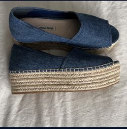 Miu Miu -Blue Jean Espadrilles Platform Sandals