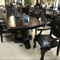 Kiera Brown Formal Dining Set
 7 PC  TABLE AND 6 CHAIR