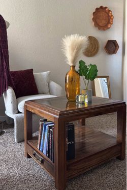 Vintage Bassett Mid Century Modern Oak & Glass Side/coffee/End Table with Drawer