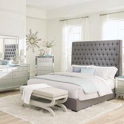 Camille Tall Tufted Queen Bed Grey- Shop Now Pay Later