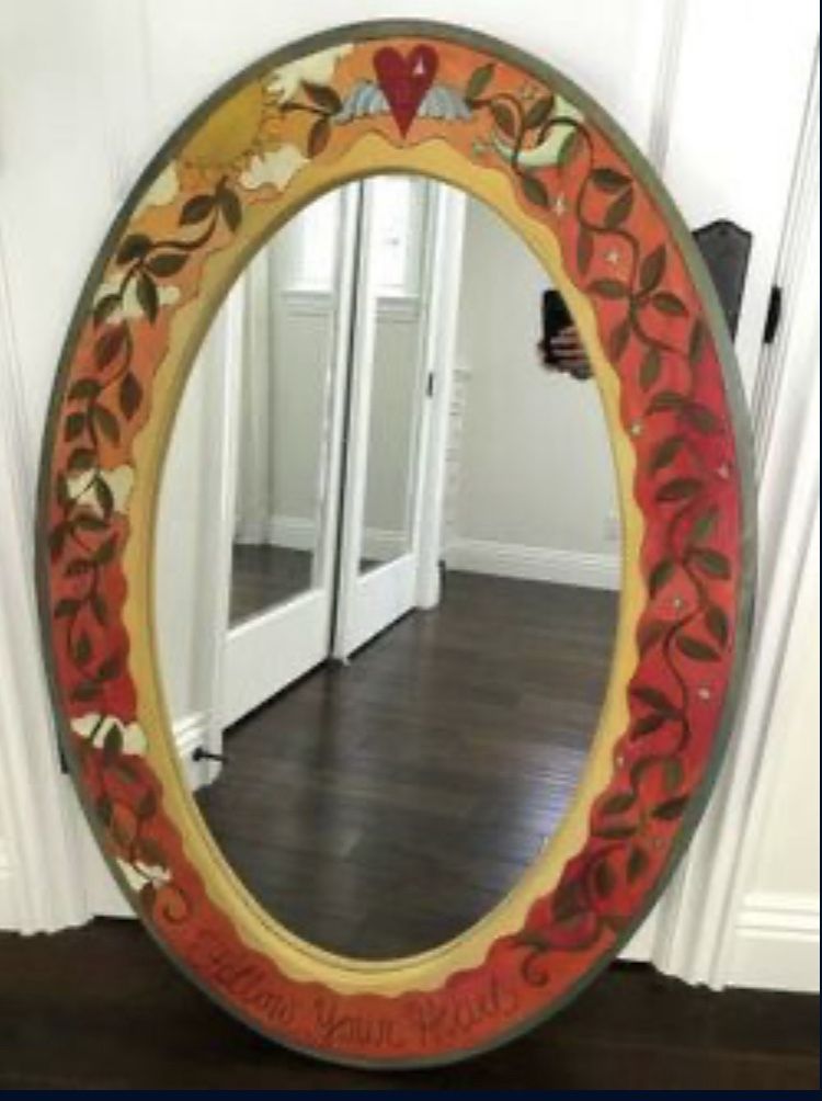 Sticks “Follow Your Heart” Oval Wood Mirror One Of A Kind
