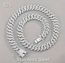 Stainless Steel Cuban Necklace and Bracelet