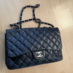 Chanel Black Lambskin Classic Flap Maxi Shoulder Bag