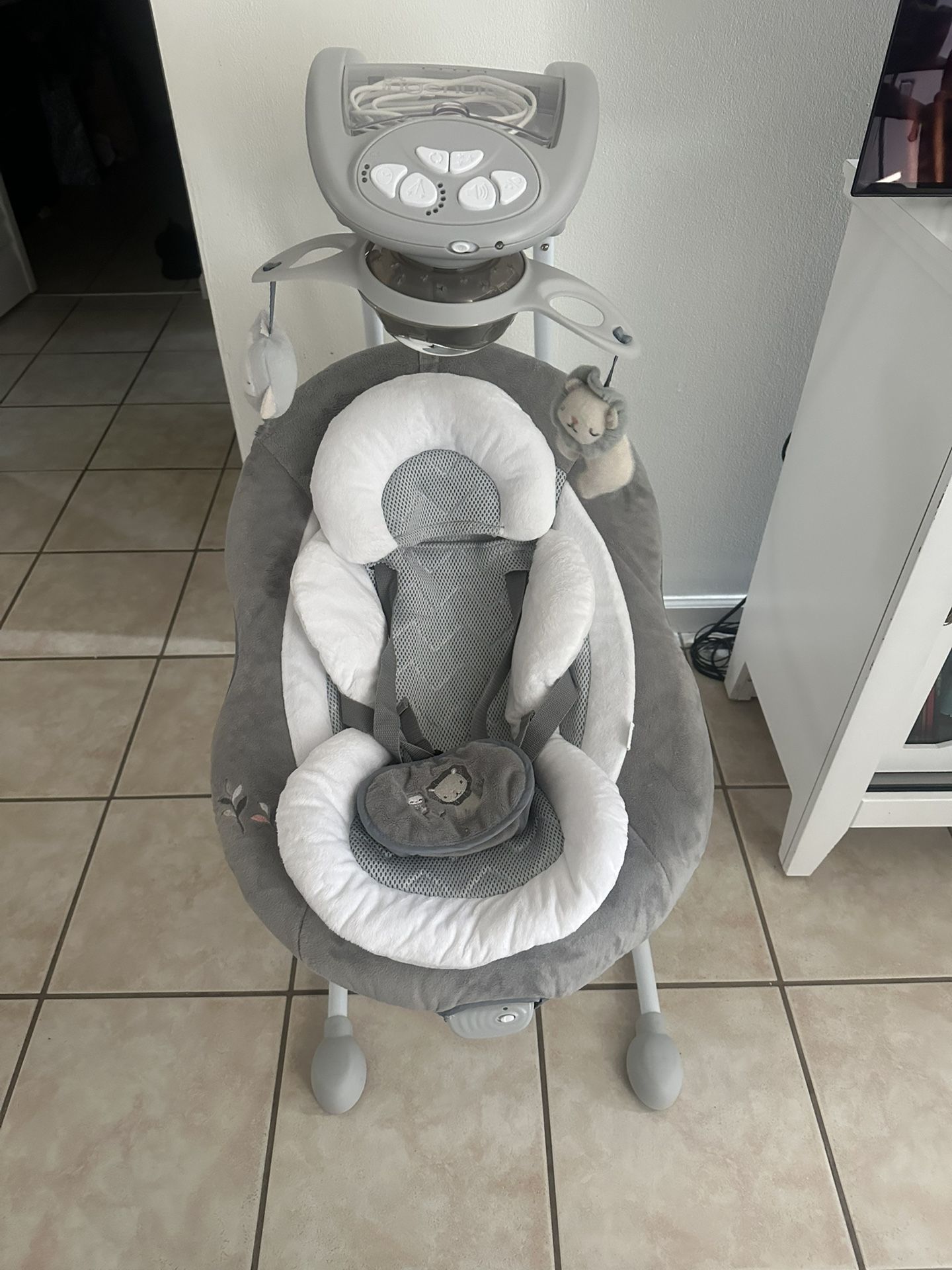 Ingenuity InLighten Baby Swing - Cool Mesh Fabric, Vibrations, Swivel Infant Seat, Nature Sounds, Light Up Motorized Mobile - Braden
