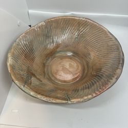 VTG Large Brown Serving Bowl Nutmeg Color, Handmade, Artist Signed 2007 11”x5.5”
