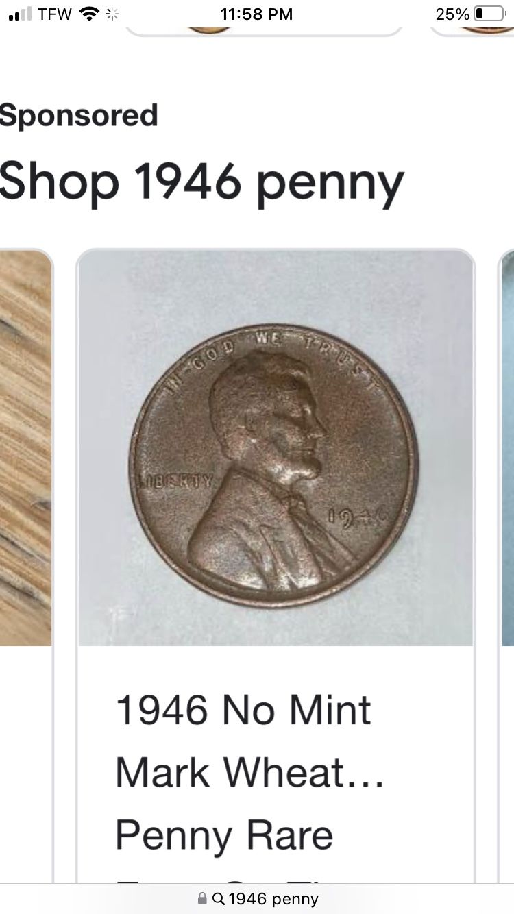 1946 No Mint Mark Penny! Rare ! 