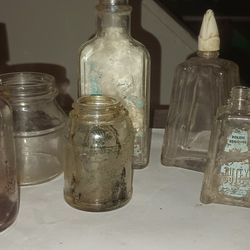 Vintage Antique Lot Of 6  Unique Glass Bottles