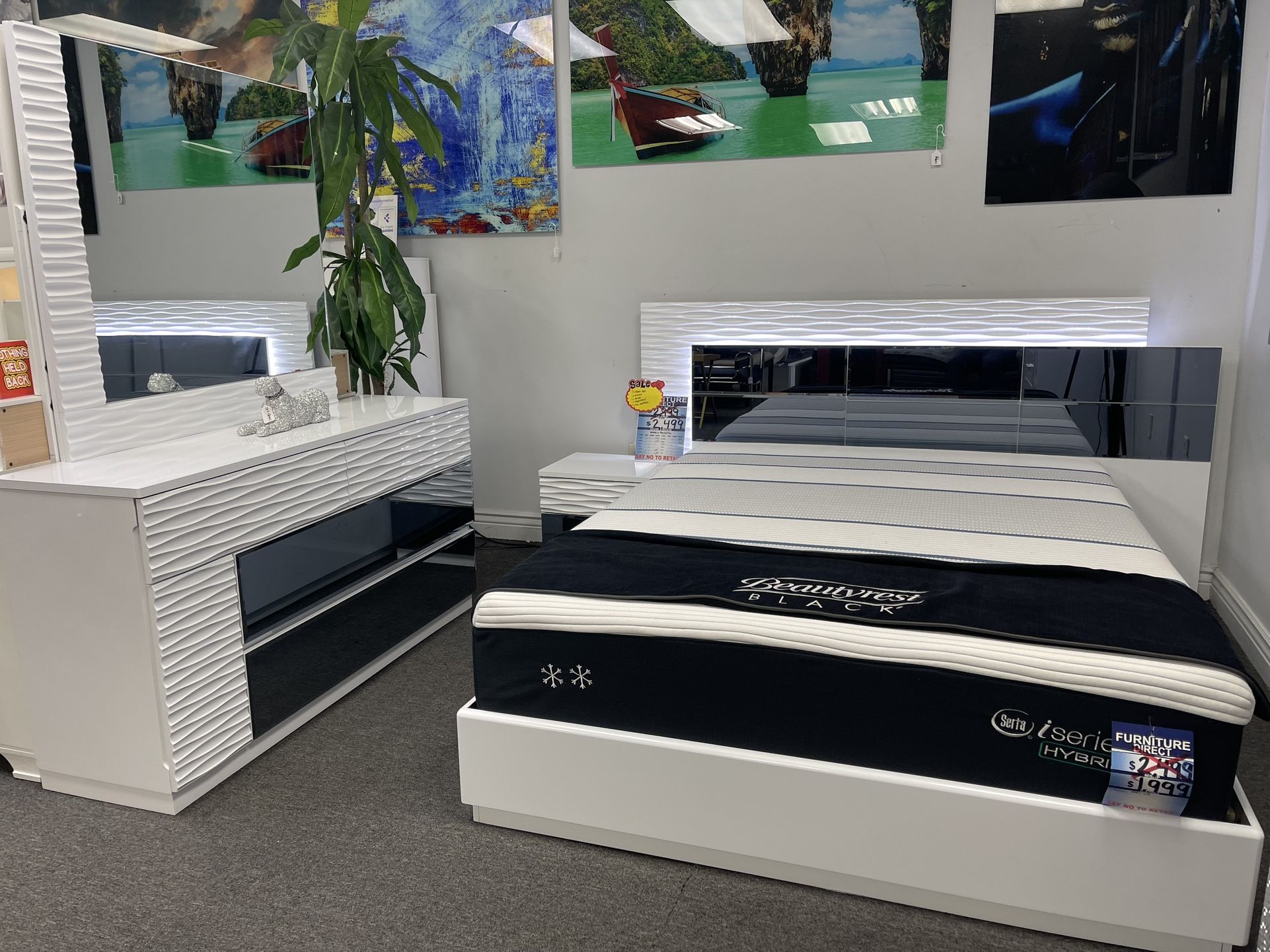 Crazy Sale😱Modern White 5pc Bedroom Set With Nightstand & Mattress $1599