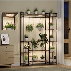 Plant Stand Indoor with Grow Lights 11 Tiered Wood Indoor Plant Shelf 62" Tall Plant Stand Metal Frame for Indoor Plants Multiple Flower Pot Holder, L