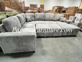 NEW! LARGE U Shape Sectional with PULL-OUT Bed and STORAGE CHAISE Sofabed Sleeper Couch BIG SALE Convertible Soft Fabric Adjustable Couch Ashley Style
