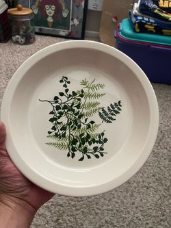 Pretty Vintage Green Fern Plant Pie Plate Tin Dish Made in USA 10"