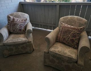 Vintage Damask Armchairs with Accent Pillows