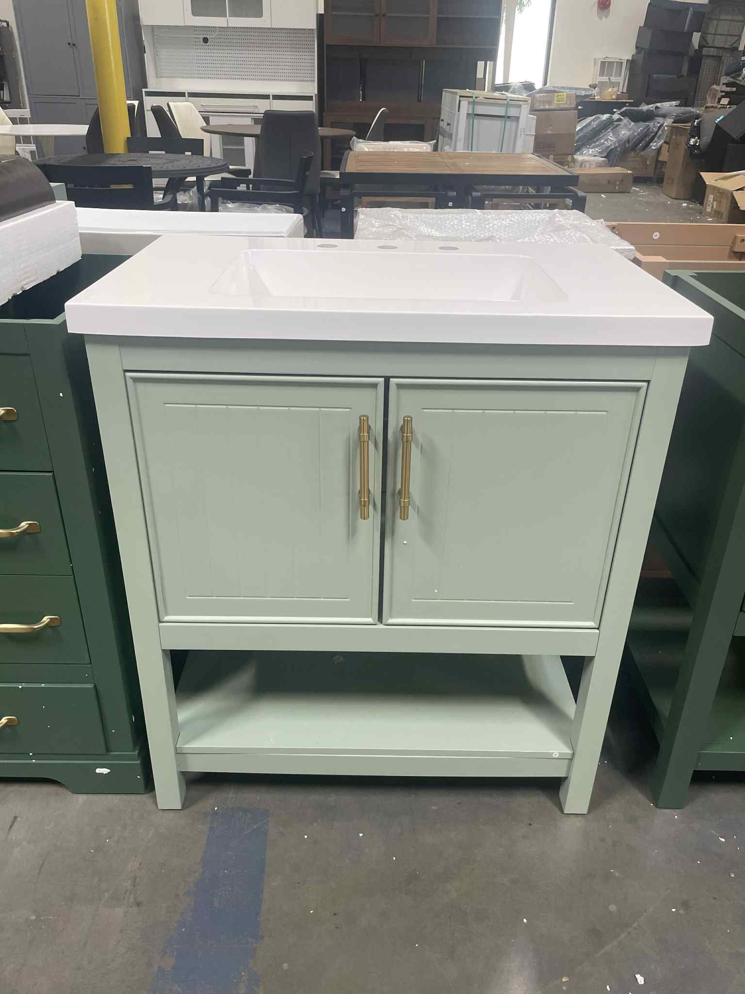 Newly Assembled Solid Wood Frame 30-Inch White Bathroom Vanity with Sink and Versatile Storage