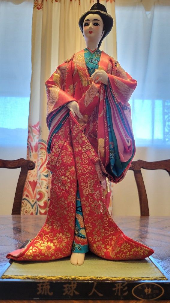 Vintage Japanese Geisha Doll With Red Kimono