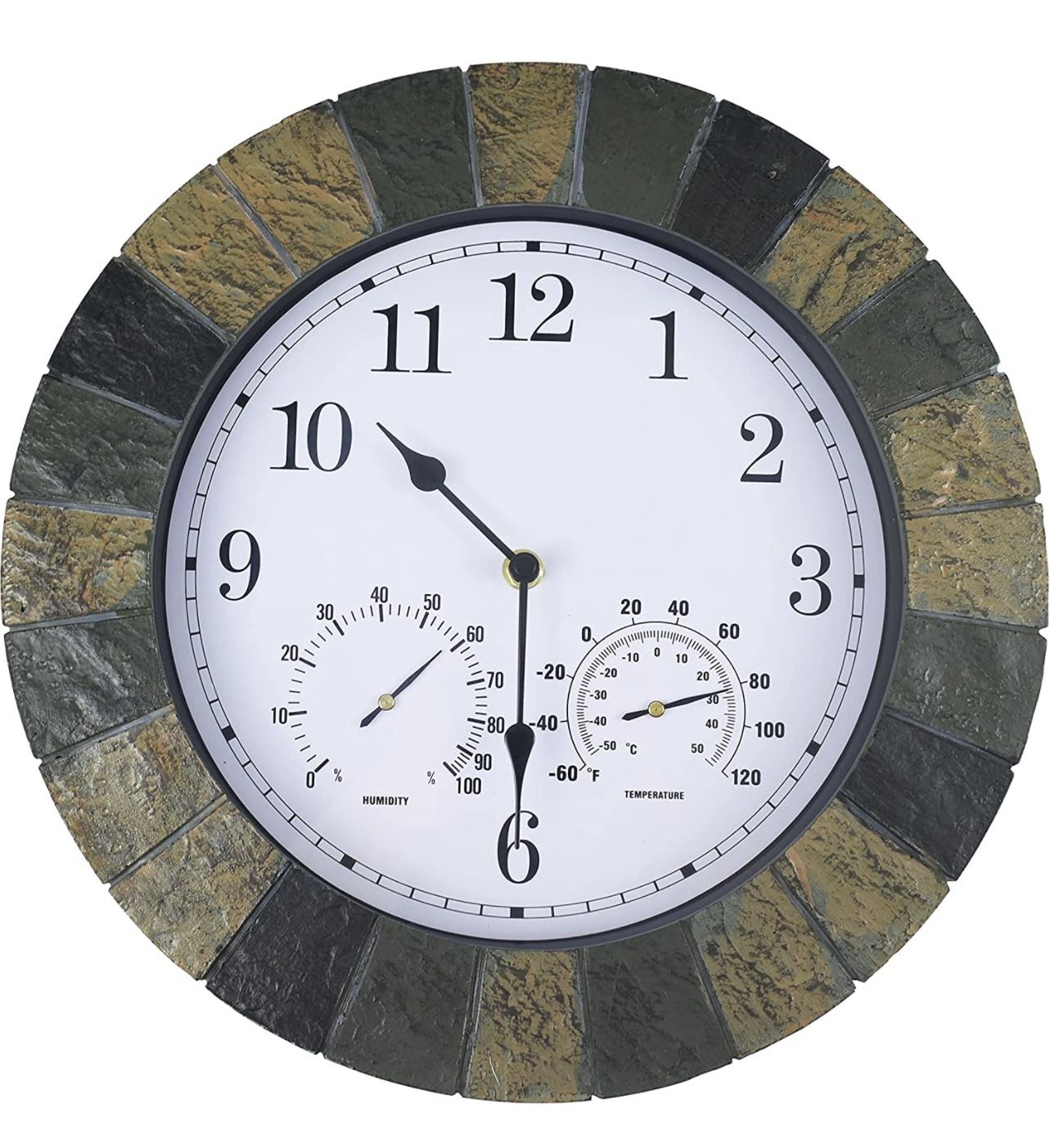 Outdoor Wall Clock Waterproof with Temperature and Humidity, 13 Inch Large Indoor and Outdoor Clocks Silent Faux-Slate Pool Clock for Garden 