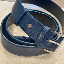Made In Italy Navy blue Leather Men Belt 