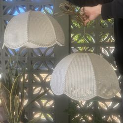 Vintage Mid Century Hanging Rattan Lamps Swag Globe Light 