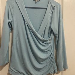 CAbi Sky Blue Draped Button Blouse