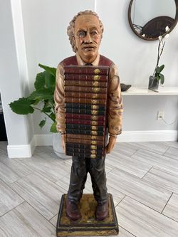 RARE Vintage Life-Size Albert Einstein Statue w/ Hidden 3-Shelf Cabinet