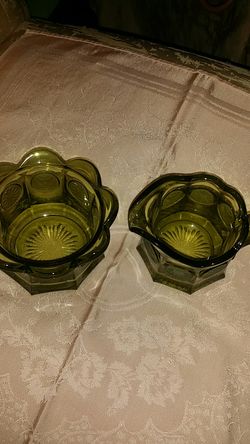 Vintage Olive Glass Sugar and Creamer Set