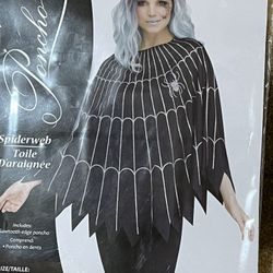 Black Spider Web Poncho Cape Adult Halloween Costume Party Accessory One Size
