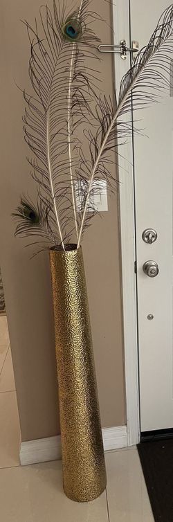 42” Gold Hammer Taper Metal Vase, For Decorations , Elements Brand, $42