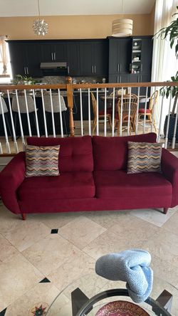 MUST GO!! Red Fabric 3-Seater Sofa with Throw Pillows