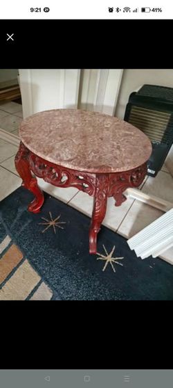 Wood end table with marble top