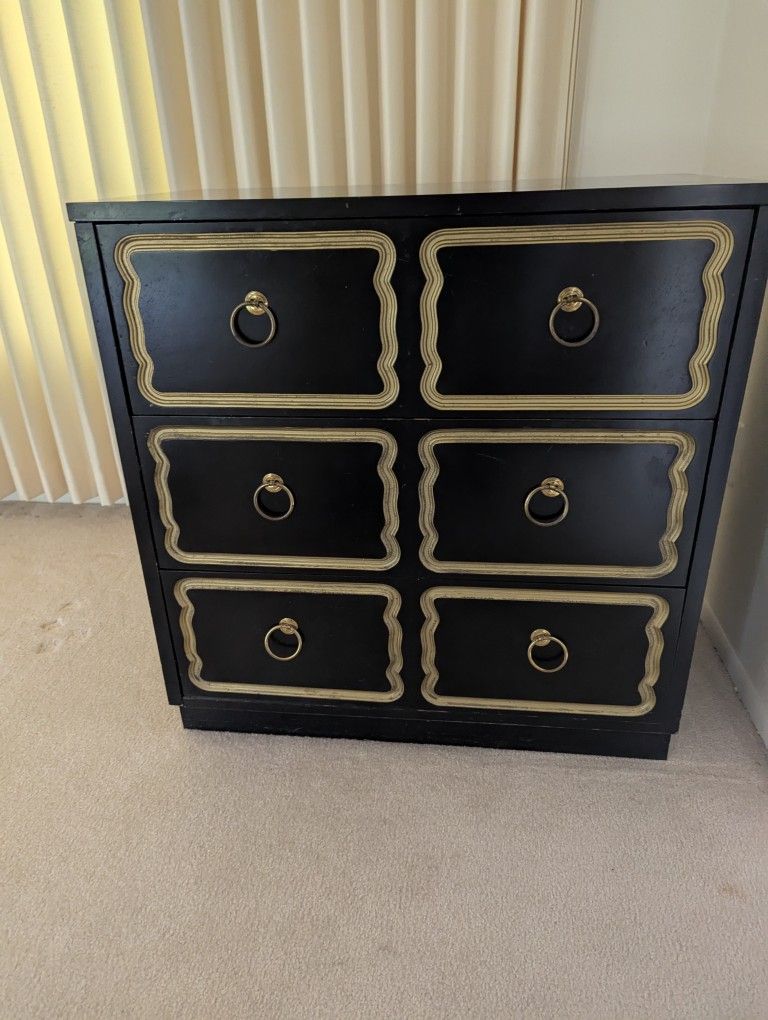 Vintage Dresser, Black With Gold Trim Wood (OBO)