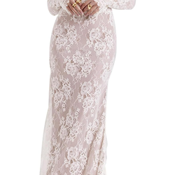 Women Vintage Cream Lace Maxi Dress