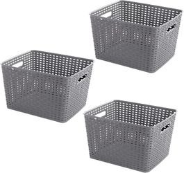 BINO Woven Plastic Storage Basket (Light Grey, 3PK-L)
