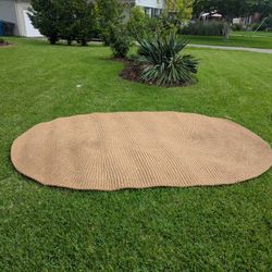 Vintage Large Rattan Rug – Natural Woven Fiber – Boho Coastal Style – Textured Floor Mat
